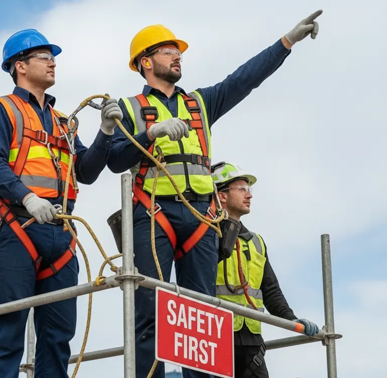 Trabajadores con equipo de seguridad de acuerdo a ISO 45001
