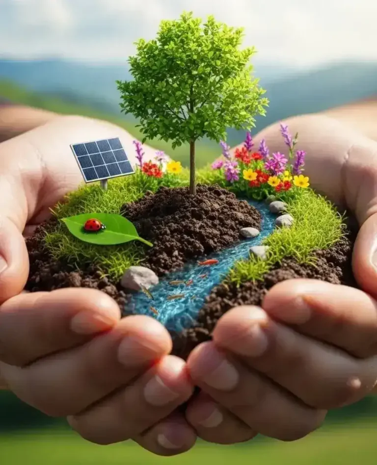 Manos cuidando del medio ambiente de acuerdo a ISO 14001
