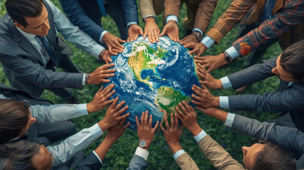 Manos de empresarios cuidando el medio ambiente de acuerdo a ISO 14001